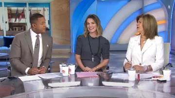 Frame Ruched Sleeve Sweater in Dark Gris worn by Savannah Guthrie as seen in Today on November 13, 2024