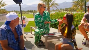 Fashion Nova Nina Satin Wide Leg Pant - Green/combo worn by Whitney Rose as seen in The Real Housewives of Salt Lake City (S05E09)