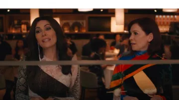 Marine Serre Upcycled Lace-Detail Top worn by Nadine Clay (Laura Benanti) as seen in Elsbeth (S02E05)
