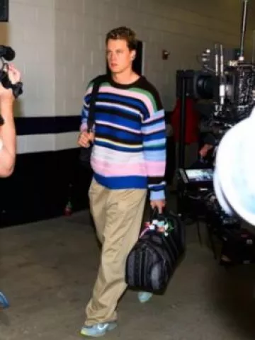 Dior Light Blue & Yellow Sole B30 Sneakers worn by Joe Burrow on the Instagram account @bengals