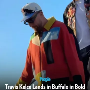 Travis Kelce wears Multicolor jacket at Highmark Stadium ahead of the Kansas City Chiefs' attempts to keep their unbeaten season alive in Buffalo on November 2024