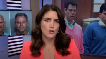 Generation Love Leighton Crepe Blazer in Papaya worn by Liz Kreutz as seen in Today on November 15, 2024