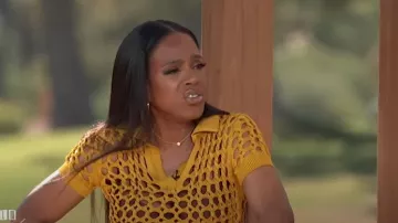 Fendi Crochet Knit Polo Shirt worn by Sheryl Lee Ralph as seen in LIVE with Kelly and Mark on  November 11, 2024