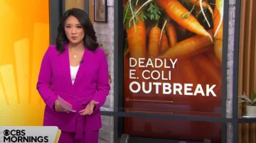 Ann Taylor The Wide Leg Pant in Crepe in Vibrant Magenta worn by Nancy Chen as seen in CBS Mornings on November 18, 2024