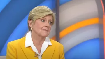 Michael Kors Wool Gabardine Tab Blazer in Marigold worn by Anne Thompson as seen in Today on November 19, 2024