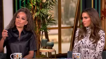 Theory Leather A-Line Knee-Length Shirtdress worn by Sunny Hostin as seen in The View on November 20, 2024