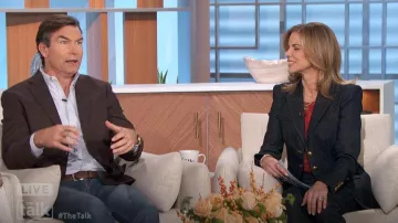 Veronica Beard Anoki Denim Jacket worn by Natalie Morales as seen in The Talk on November 20, 2024