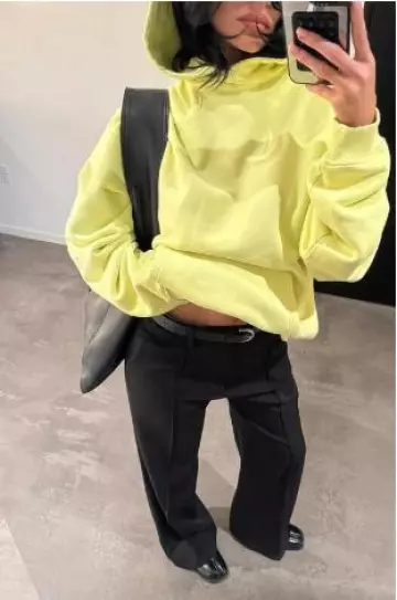 Khy Fleece Oversized Hoodie in Limoncello worn by Kylie Jenner on her Instagram Post on November 3 2024 Spotern