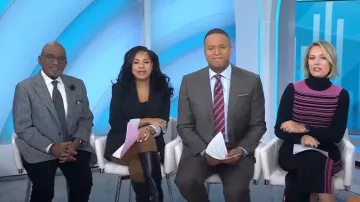 Vestido de cuello alto a rayas Toccin x RTR usado por Dylan Dreyer como se ve en Today el 21 de noviembre de 2024