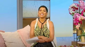 Mugler Fringed Printed Wrap Silk Dress In Multi worn by Tamron Hall as seen in Tamron Hall  Show on November 21, 2024