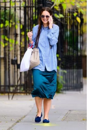 Manu Atelier Le Cambon 35 Silk Grey Nubuck worn by Katie Holmes in New York City on November 20, 2024