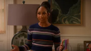 Frame Striped Rib Knit Top worn by Nina (Tetona Jackson) as seen in Poppa's House (S01E05)