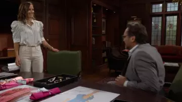 Frame Gillian Blouse in Cream Multi worn by  Taylor Hayes(Rebecca Budig) as seen in The Bold and the Beautiful on November 20, 2024