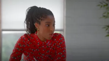 Alice + Olivia Willa Eye-Print Silk Shirt worn by Gaby (Jessica Williams) as seen in Shrinking (S02E02)