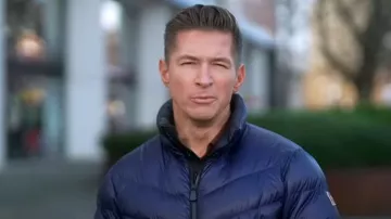 Moncler Canmore Quilted Down Jacket in Blue worn by James Longman as seen in Good Morning America on November 25, 2024