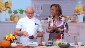 Equipment Sedienne Print Silk Blouse worn by Robin Roberts as seen in Good Morning America on November 25, 2024