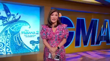 Farm Rio Floral Birds Blush Jumpsuit worn by Juju Chang as seen in Good Morning America on November 25, 2024