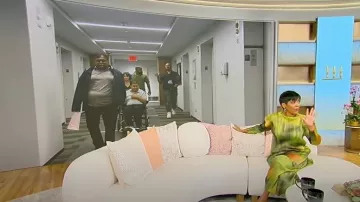 Pantalon de cheville plissé à imprimé abstrait Issey Miyake porté par Tamron Hall tel qu’on le voit dans le spectacle de Tamron Hall le 27 novembre 2024