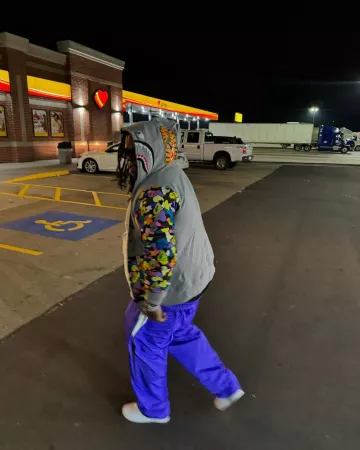 Bape Grey & Multi Camo NYC Logo Shark Hoodie worn by Big Homiie G on the Instagram account @bighomiieg