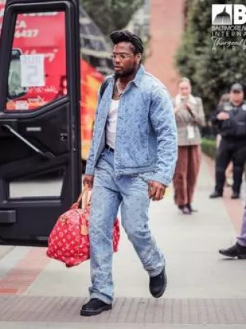 Who Decides War Blue Diamond Plate Denim Jacket worn by Derrick Henry on the Instagram account @rams