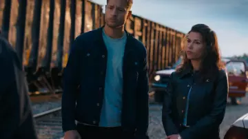 Coach Snap Front Shrunken Jacket worn by Billie Matalon (Sofia Pernas) as seen in Tracker (S02E03)