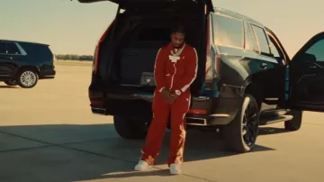 Casablanca Red Laurel Stripe Trackpants worn by Lil Tjay in Lil Tjay - Let It Go Baby (Official Video)