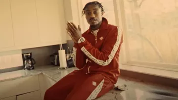 Casablanca Red Laurel Stripe Track Jacket worn by Lil Tjay in Lil Tjay - Let It Go Baby (Official Video)