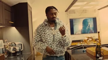 Project X Paris Blue & White Shaggy Denim Jacket worn by Lil Tjay in Lil Tjay - Let It Go Baby (Official Video)