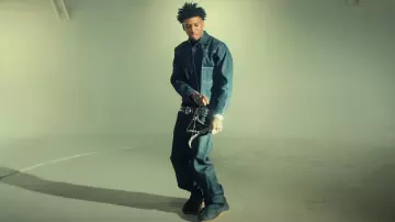 Brain Dead Deep Indigo Selvedge Denim Jacket worn by NLE Choppa in Finesse2tymes - Very Demure ft. NLE Choppa [Official Music Video]