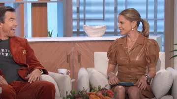 Alice and OIivia Ofra Vegan Leather Mini Dress worn by Natalie Morales as seen in The Talk on November 25, 2024