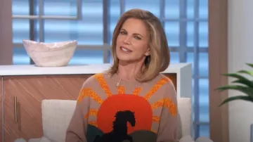 Aqua Horse Intarsia Crewneck Cashmere Sweater worn by Natalie Morales as seen in The Talk on  November 26, 2024