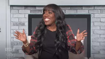 Jones New York Serenity Mixed Media Top worn by Sheryl Underwood as seen in The Talk on December 3, 2024