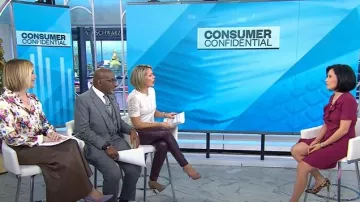 French Connection Alianor Vestido elástico con volantes usado por Vicky Nguyen como se ve en Today el 2 de diciembre de 2024