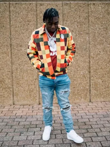 Bape Burgundy College Sweatshirt worn by Fredo Bang on the Instagram account @fredobang