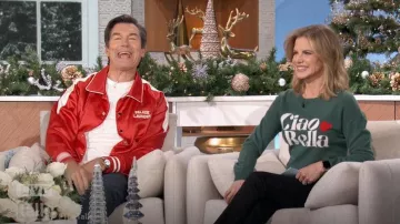 Aqua Ciao Bella Crewneck Cashmere Sweater worn by Natalie Morales as seen in The Talk on  December 4, 2024