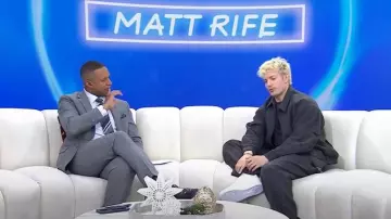 The Frankie Shop Felix Trousers in Charcoal worn by Matt Rife as seen in Today on December 3, 2024