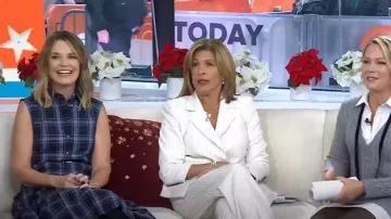 Thom Browne Plaid Wool-Linen Midi-Dress in Dark Navy worn by Savannah Guthrie as seen in Today on  December 3, 2024
