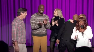 Maje Tailored Horse bit Leather Shorts worn by Amanda Kloots as seen in The Talk on December 6, 2024