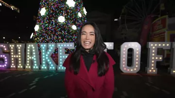 Michael Kors Asymmetric Belted Wrap Coat worn by Emilie Ikeda as seen in Today on December 6, 2024