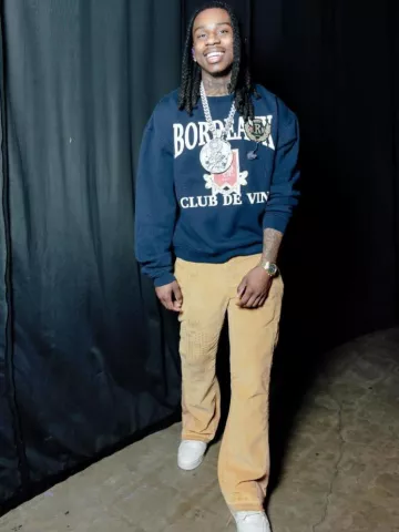 Rhude Navy Blue Bordeaux Sweatshirt worn by Polo G on the Instagram account @polo.capalot