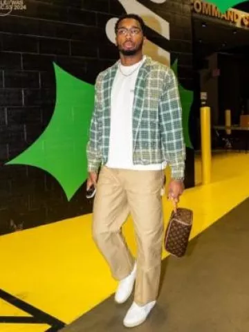 Vale Forever Green Plaid Jeweled Shirt worn by Donovan Mitchell on the Instagram account @cavs