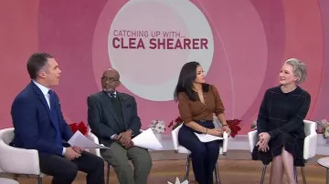 Veronica Beard Coralee Front Button Blouse in Ochre worn by Laura Jarrett as seen in Today on December 6, 2024