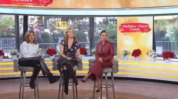La Voute Leather Mademoiselle Le Blazer in Cherry Wine Leather worn by Adrienne Bailon as seen in Today on December 6, 2024
