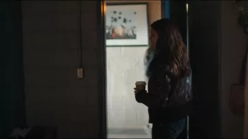 Club Monaco Women Black Genuine Leather Bomber Biker Knit Collar Jacket worn by Bree (Catherine Missal) as seen in Tell Me Lies (S02E07)