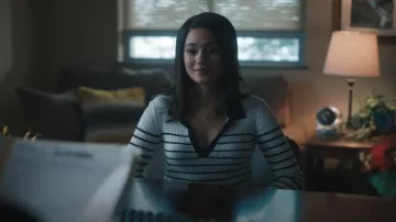 ATM Anthony Thomas Melillo Stripe Cable Stitch Sweater In Chalk Black worn by Diana (Alicia Crowder) as seen in Tell Me Lies (S02E08)