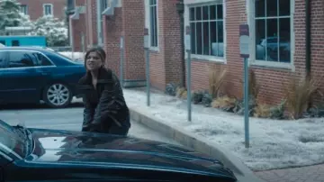 Club Monaco Femmes Noir Véritable Cuir Bomber Biker Knit Collar Jacket porté par Bree (Catherine Missal) comme on le voit dans Tell Me Lies (S02E08)