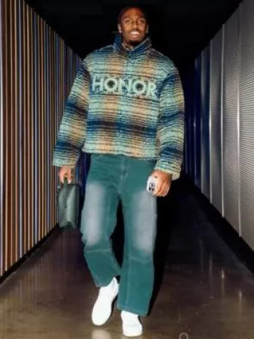 Honor The Gift Green & Blue Plaid Robinson Jacket worn by Tyrese Maxey on the Instagram account @sixers