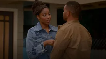 Ganni Denim Jacket worn by Gaby (Jessica Williams) as seen in Shrinking (S02E10)