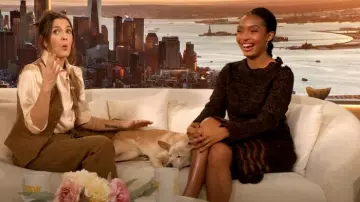 Wales Bonner Chord Crystal-embellished Knitted Sweater worn by Yara Shahidi as seen in The Drew Barrymore Show on December 3, 2024