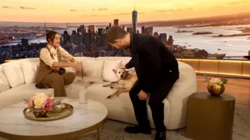 Celine Triomphe Belt worn by Drew Barrymore as seen in The Drew Barrymore Show on December 3, 2024